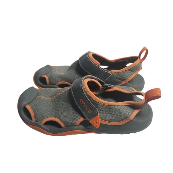 Crocs Swiftwater Men's Gray Orange Mesh Deck Sandals Sz 8 - Picture 1 of 8